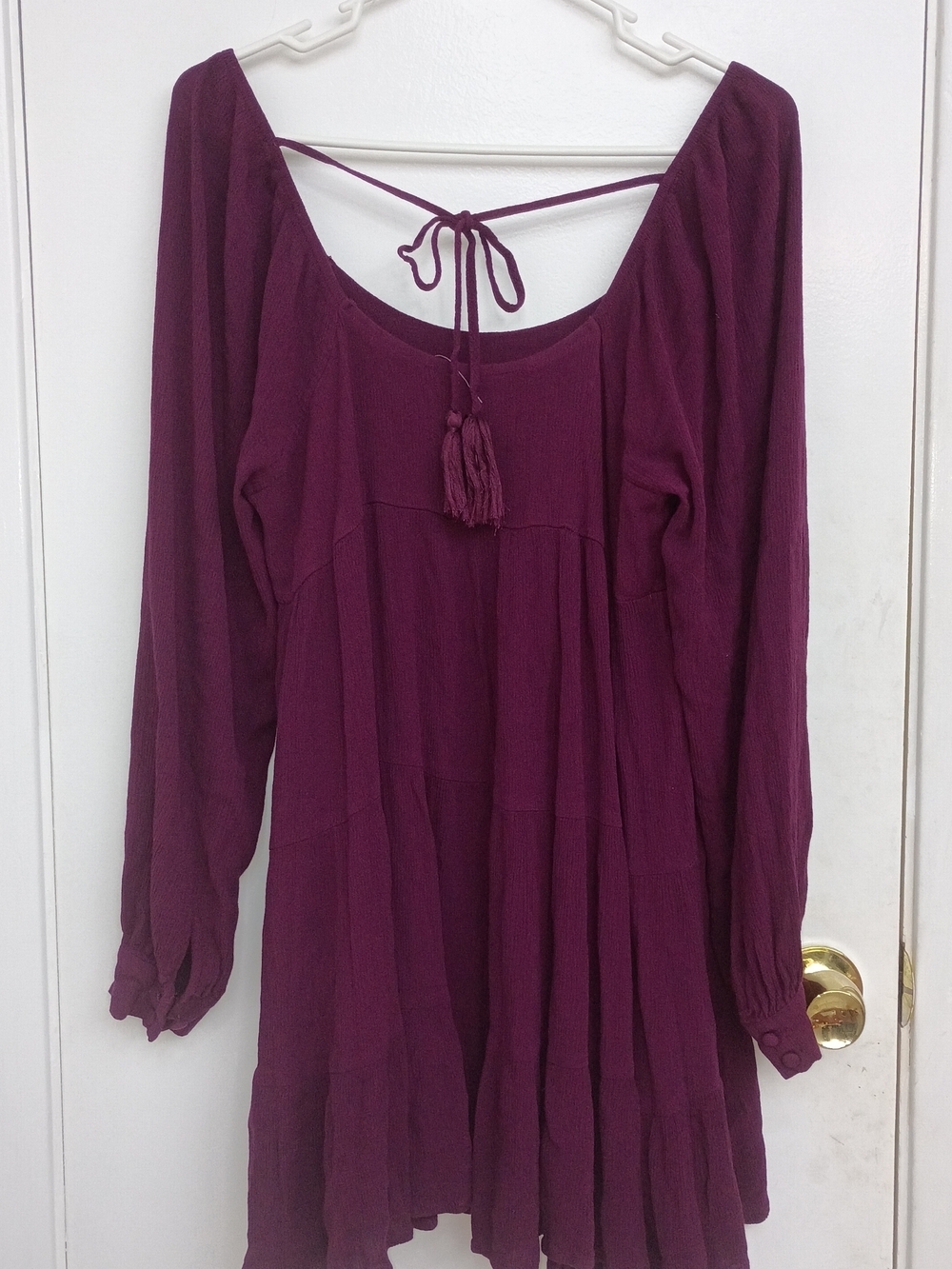 Chelsea & Violet Plum Boho Tie-Back Long Sleeve Mini Dress - Picture 3 of 11